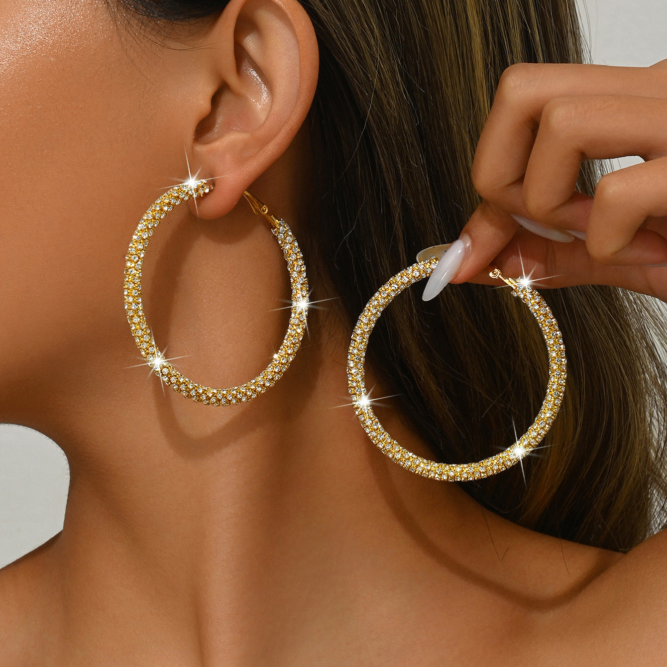 Big Crystal Rhinestone Hoop Earrings