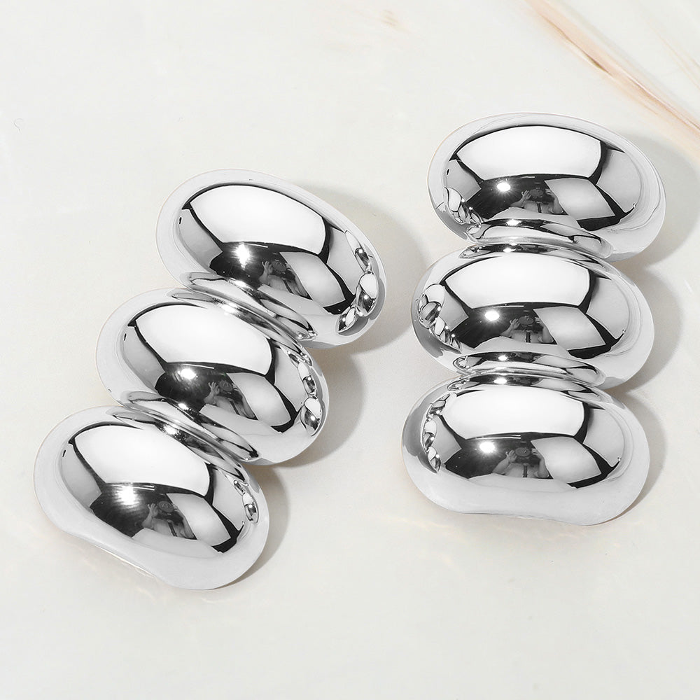 Chunky Metal Triple Pebbled Link Drop Earrings