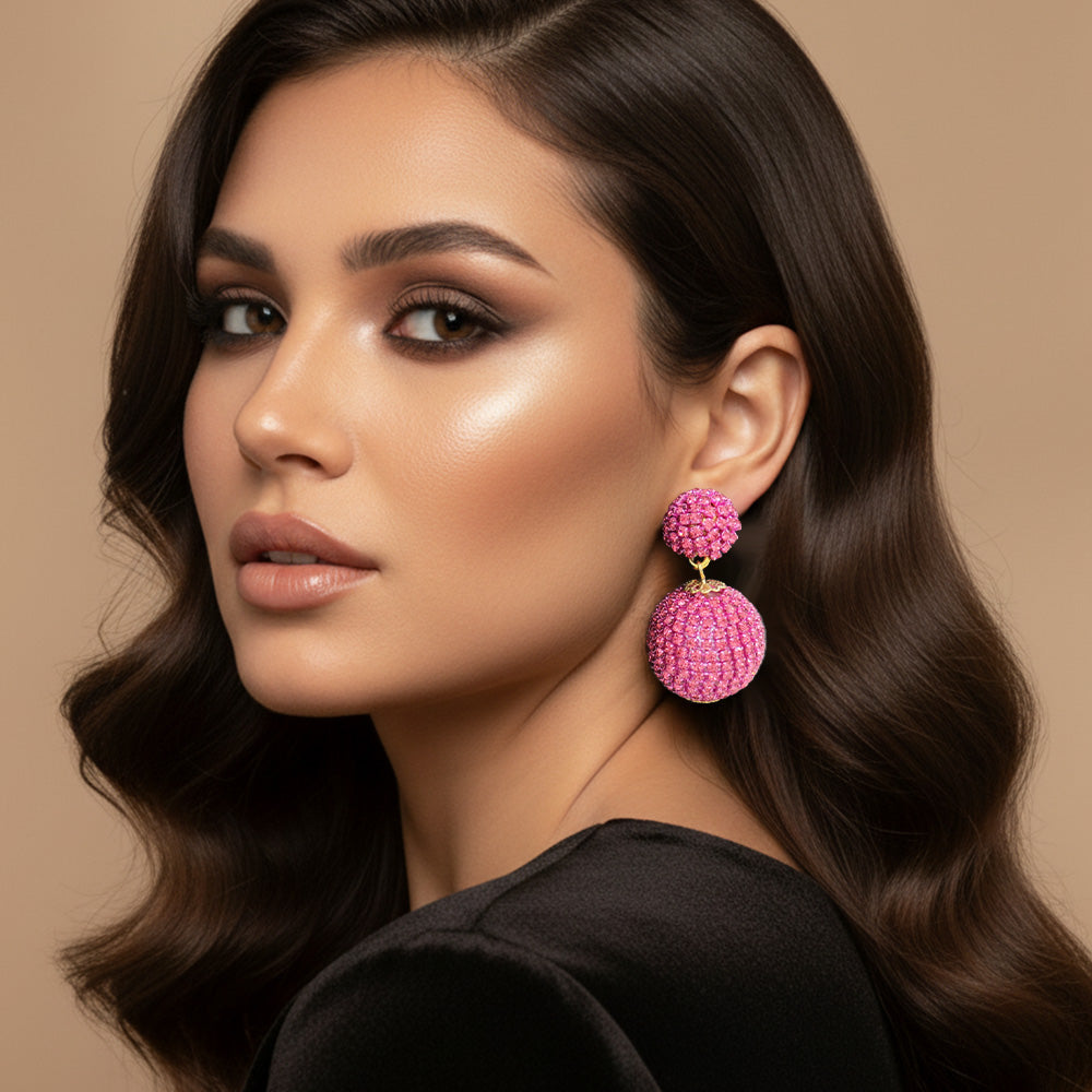 Double Rhinestone Ball Dangle Evening Earrings