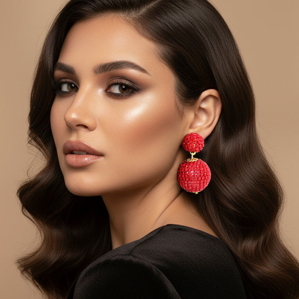 Double Rhinestone Ball Dangle Evening Earrings