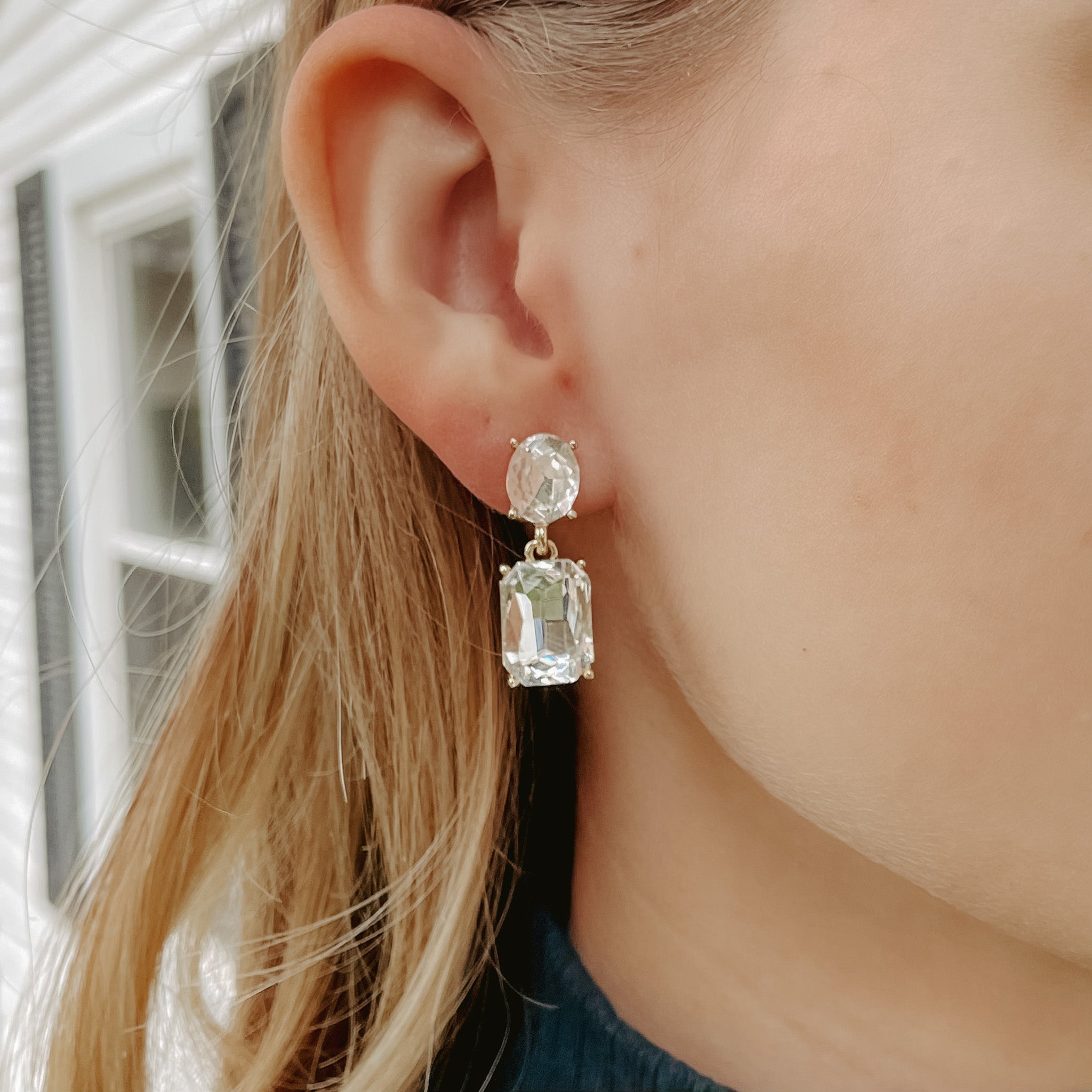 Gold Square Crystal Statement Earrings