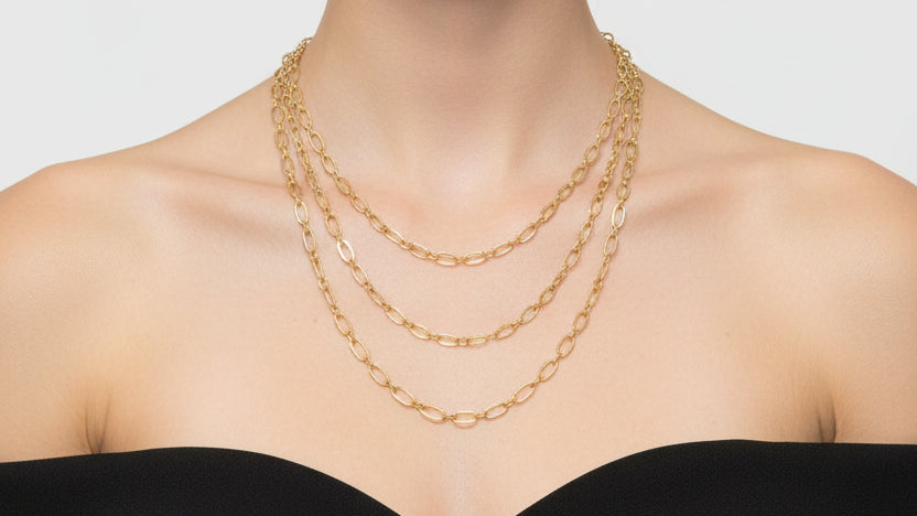Dipped Triple Layered Oval Link Chain Necklace