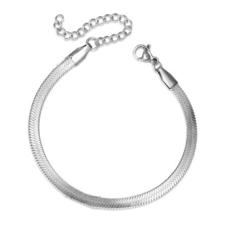 Flat Snake Chain Bracelet Platinum - ME Jewellers