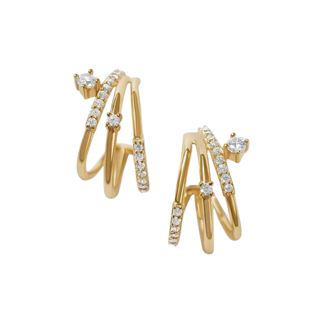 Gold CZ Triple Hoop Earrings