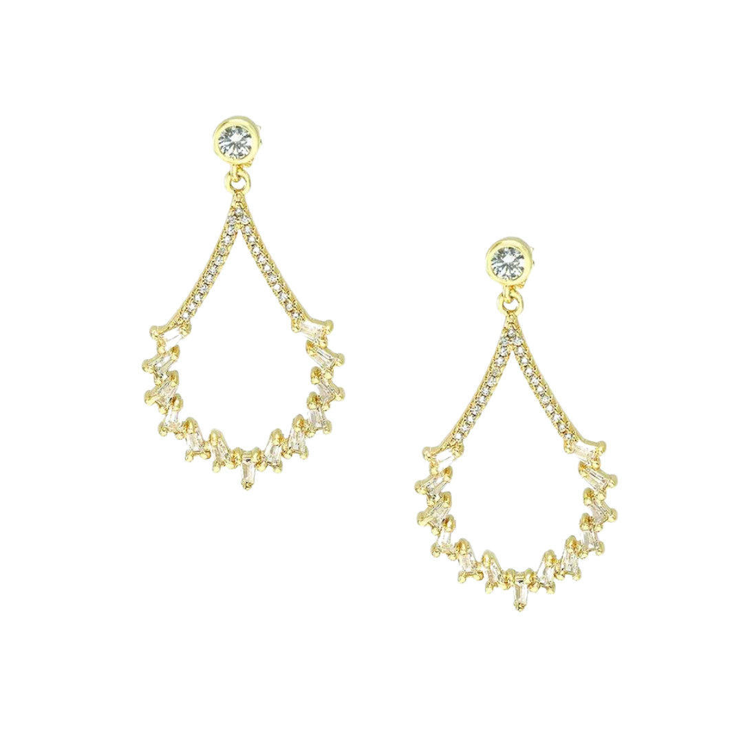 Gold CZ Teardrop Statement Earrings