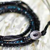Black Crystals on Black Leather Wrap Bracelet Clasp Alison + Aubrey Logo