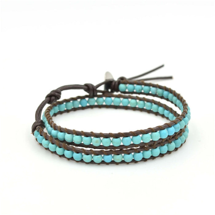 Turquoise Beads on Brown Leather Wrap Bracelet – Alison Aubrey