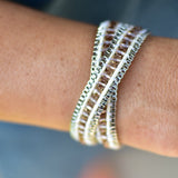 Champagne Crystals on Ivory Leather Wrap Bracelet on wrist