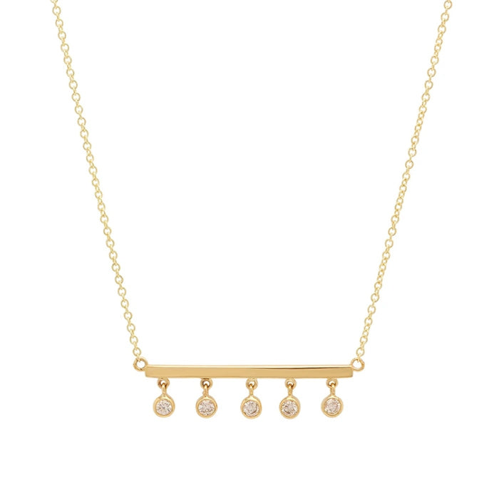 18K Gold Plated CZ Bezel Gold Bar Necklace