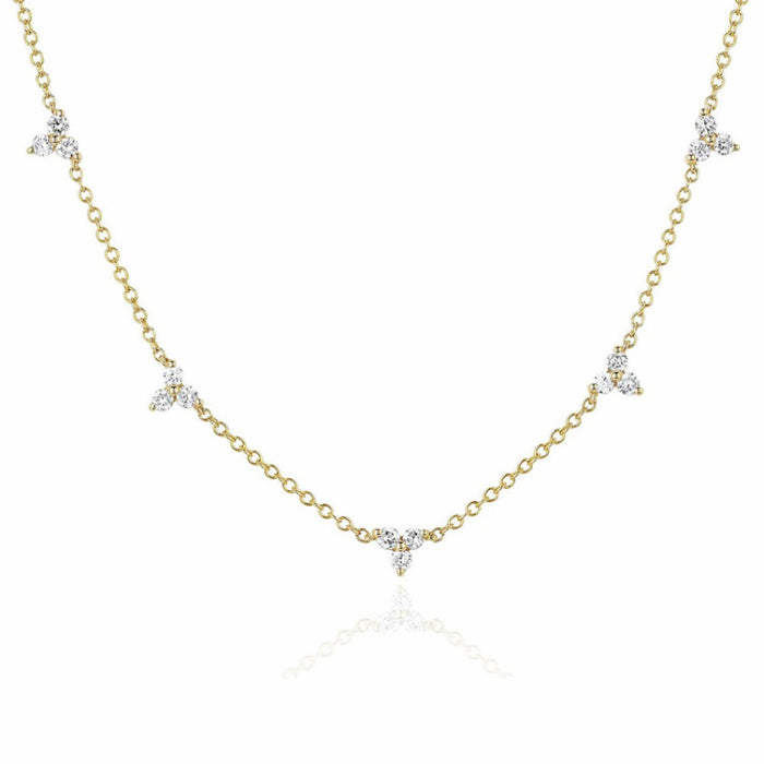 Gold CZ Cluster Choker Necklace
