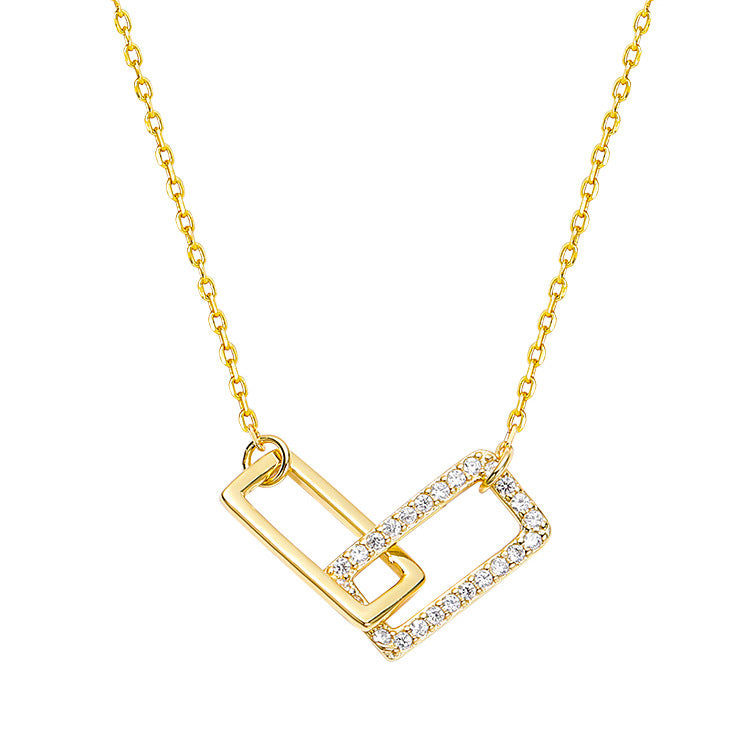 Gold Interlocking Rectangle Pendant Necklace