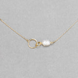 Gold Freshwater Pearl Open Circle Pendant Necklace up close of pendant.
