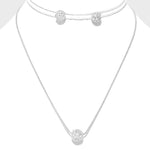 Silver Sparkle Crystal Ball Pendant Necklace and Earring Set