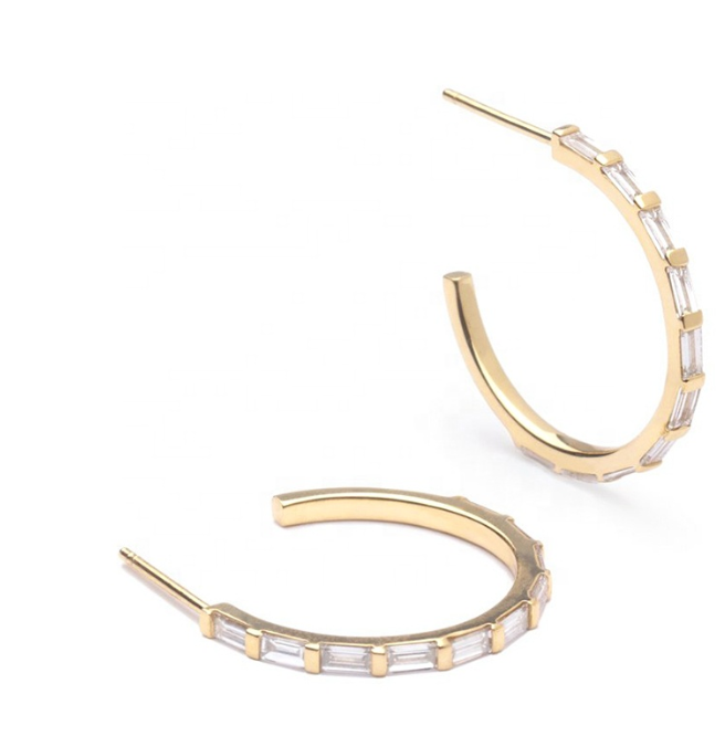 Gold Baguette Hoop Earrings