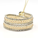 Champagne Crystals on Ivory Leather Wrap Bracelet