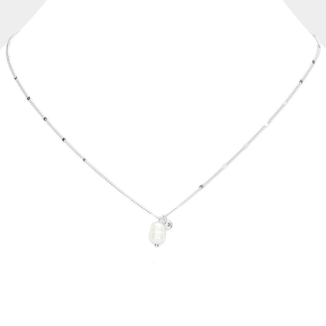 Freshwater Pearl and Cubic Zirconia Charm Necklace