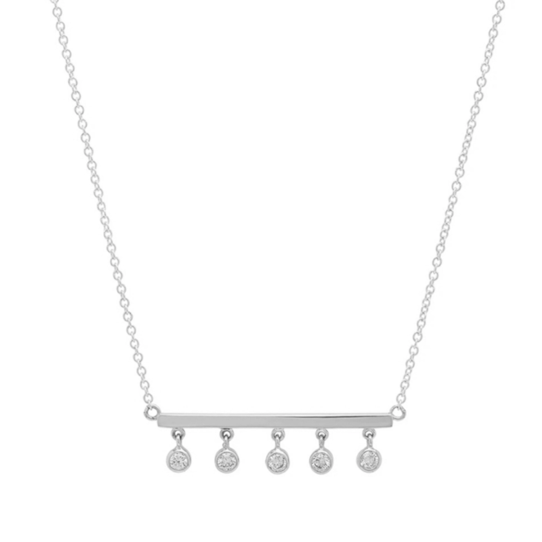 Silver CZ Bezel Bar Necklace - Sterling Silver