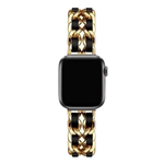 Gold Chain And Black Leather Apple Watch Band