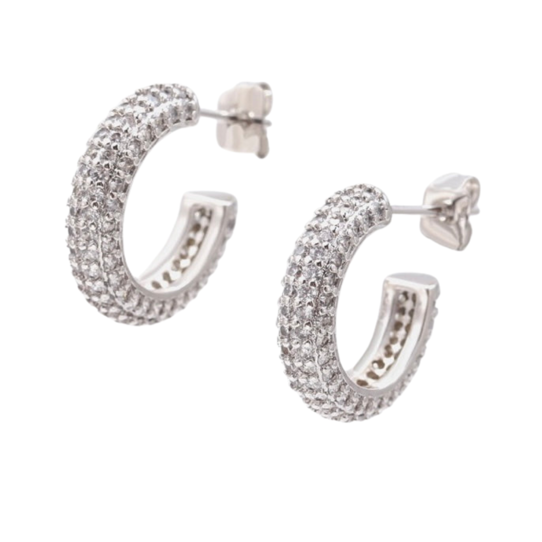 Silver Pave Hoops