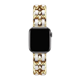 Gold Chain And White Leather Apple Watch Band