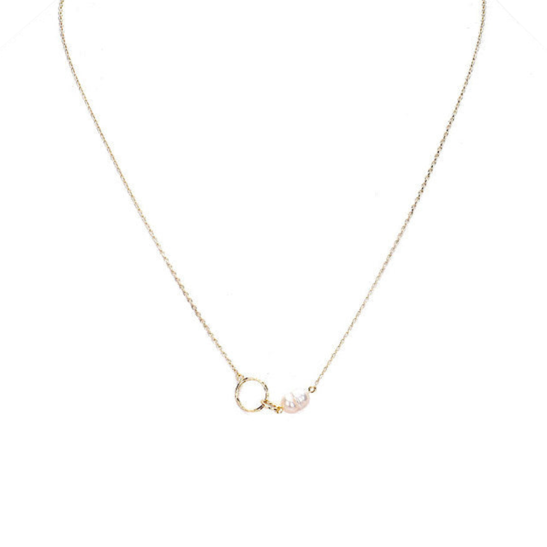 Gold Freshwater Pearl Open Circle Pendant Necklace