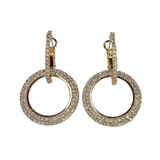 Gold double loop earrings with pave cubic zirconia.